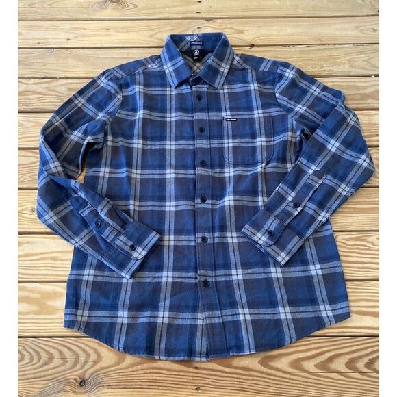 Volcom Check Button Up Shirt Size XS Men’s Blue - Picture 1 of 10